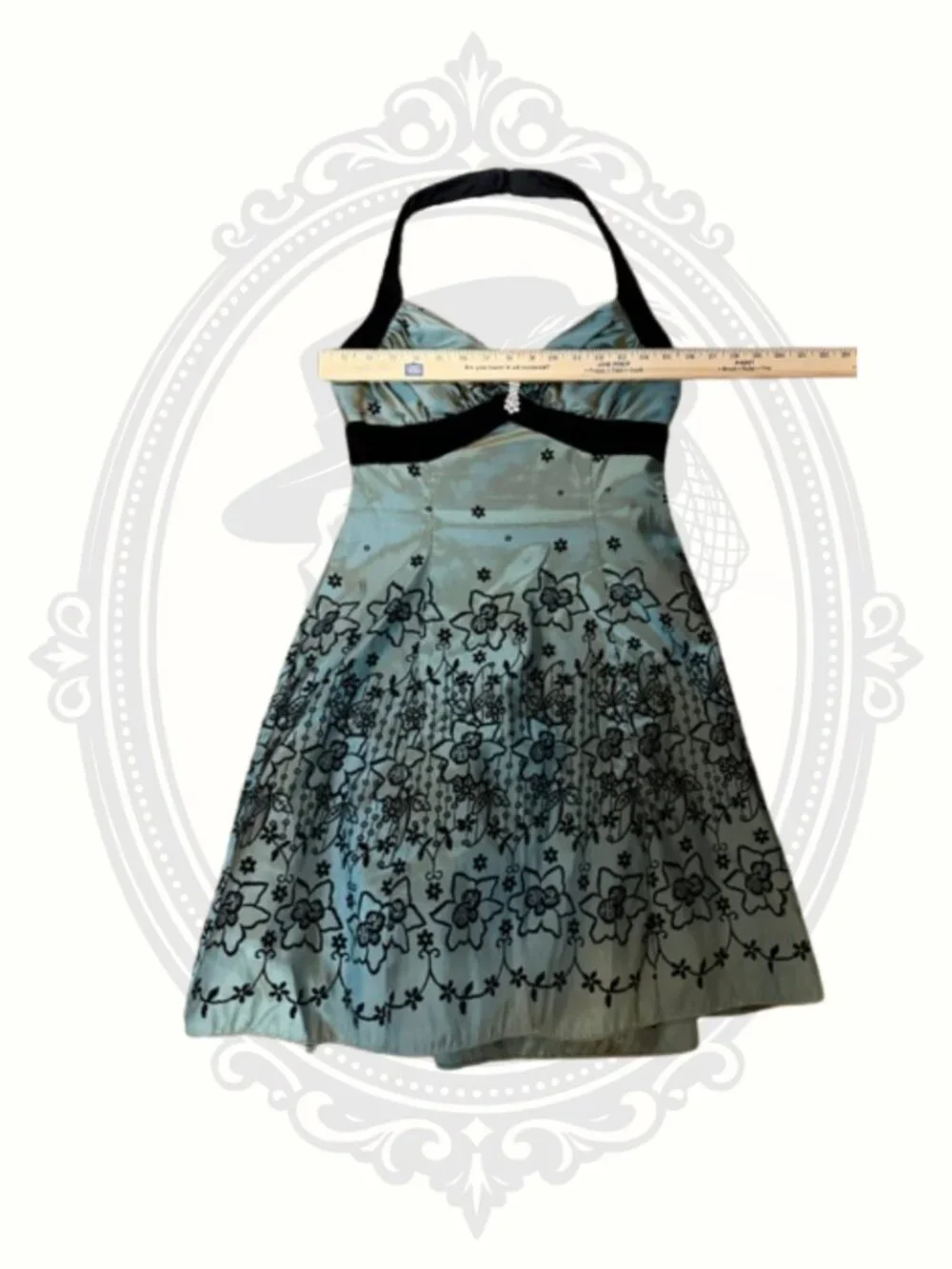 Roberta Girls Sage Green Black Embroidered Halter Party Dress Size 7/8